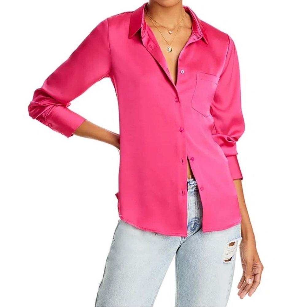 Aqua Satin Coral Color Button-Down blouse